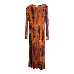 Ted Baker London Dress Size 2 Orange Black Animal‎ Print Long Sleeve Maxi